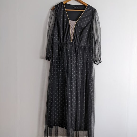Shein Black Polka Dot Maxi Formal Dress Size 1XL - Picture 1 of 10
